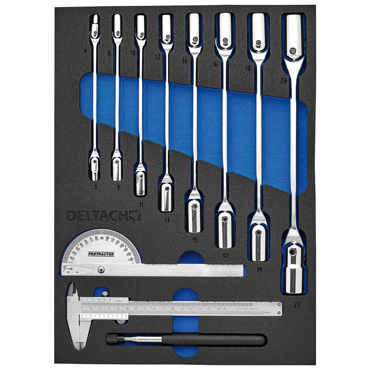 Bunker Knee Wrench Measuring and Pick-up Set in EVA Foam Inlay (10 Piece) 29716 White Rose Tools