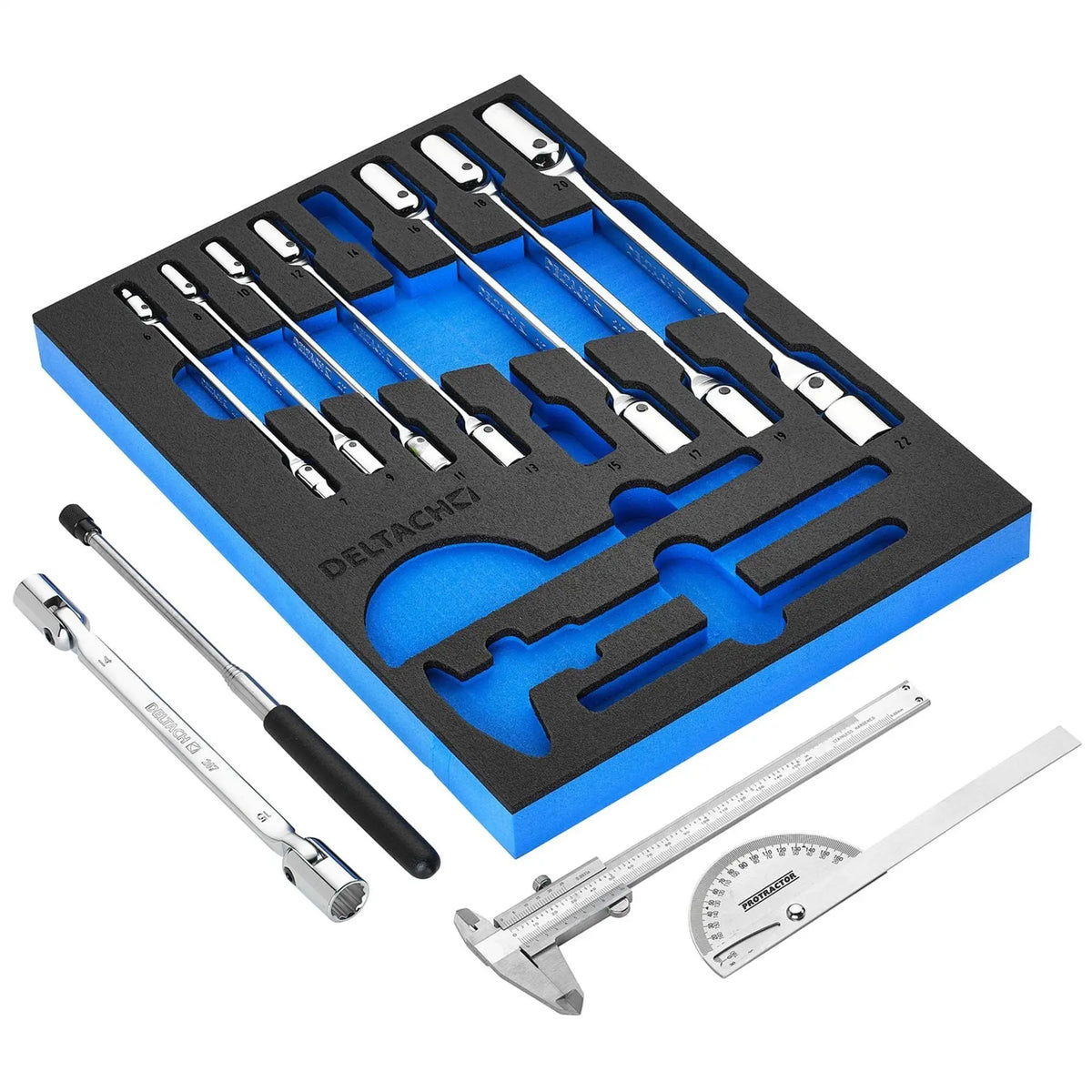 Bunker Knee Wrench Measuring and Pick-up Set in EVA Foam Inlay (10 Piece) 29716 White Rose Tools