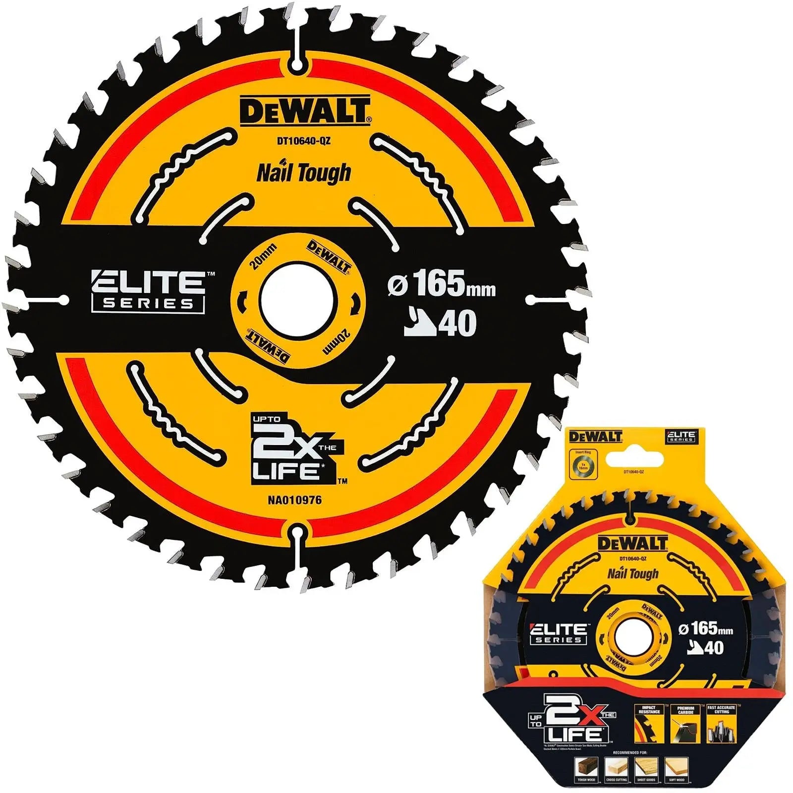 DeWalt Elite Circular Saw Blade 165mm x 20mm 40T Wood Cutting Framing DT10640 White Rose Tools