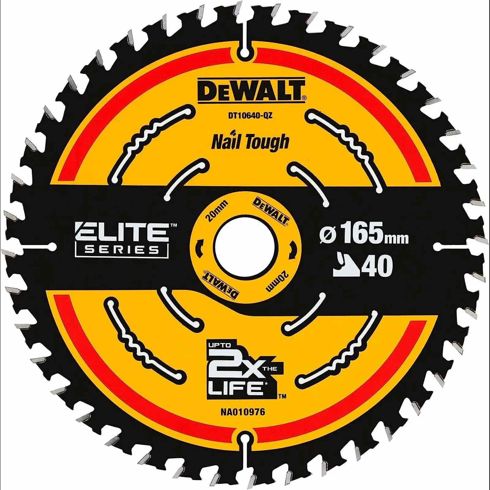 DeWalt Elite Circular Saw Blade 165mm x 20mm 40T Wood Cutting Framing DT10640 White Rose Tools
