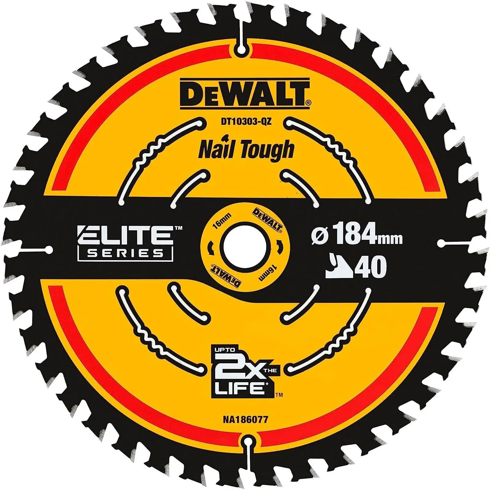 DeWalt Elite Circular Saw Blade 184mm x 16mm 40T Wood Cutting Framing DT10303 White Rose Tools