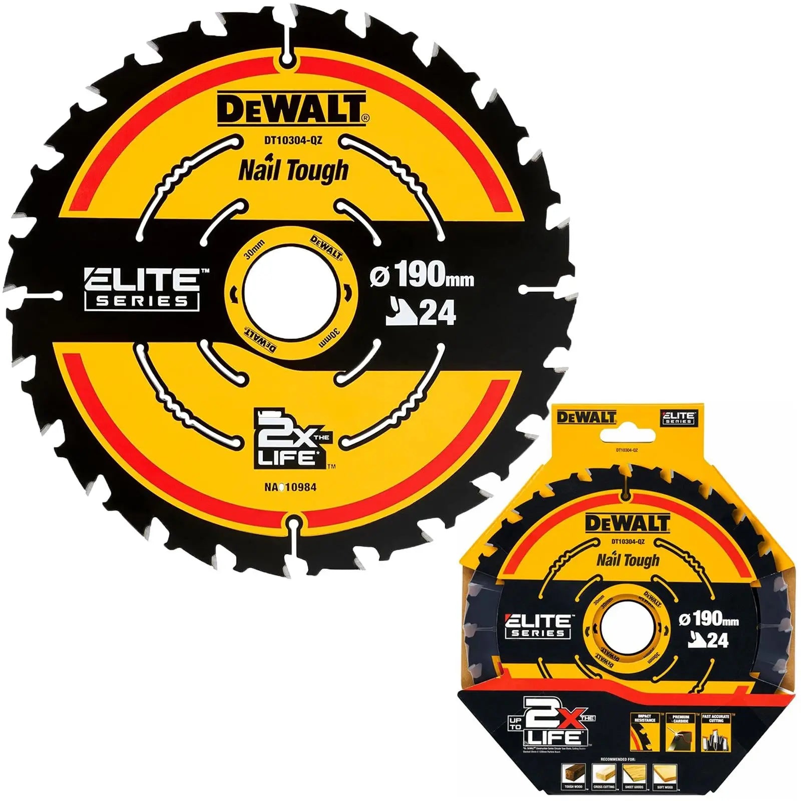 DeWalt Elite Circular Saw Blade 190mm x 30mm 24T Wood Cutting Framing DT10304 White Rose Tools