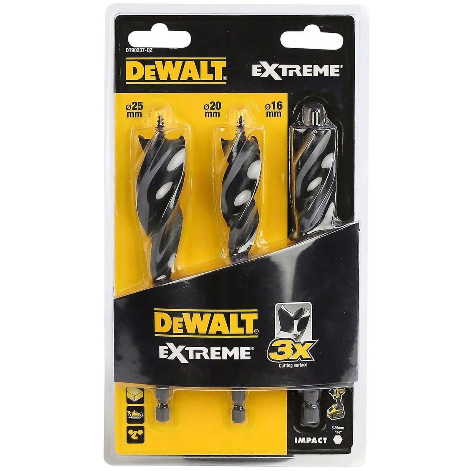 DeWalt Extreme Auger Drill Bit Set Tri Flute Spade Wood Self-Feed 3pc 152mm White Rose Tools