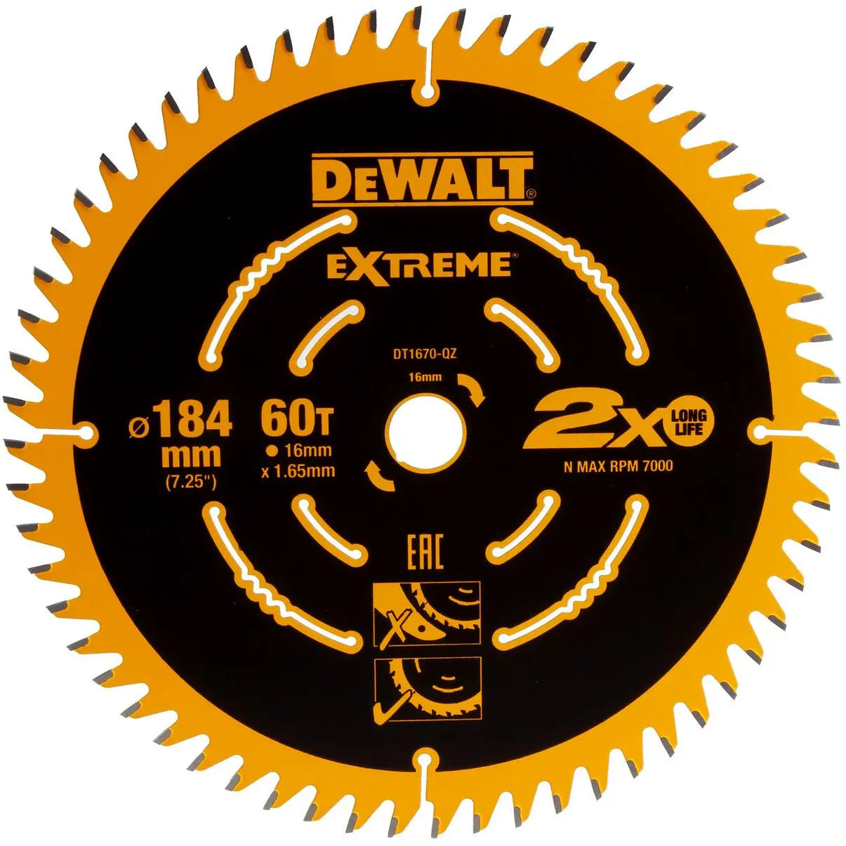 DeWalt Extreme Circular Saw Blade 184mm x 16mm 60T Wood Cutting Framing DT1670 White Rose Tools