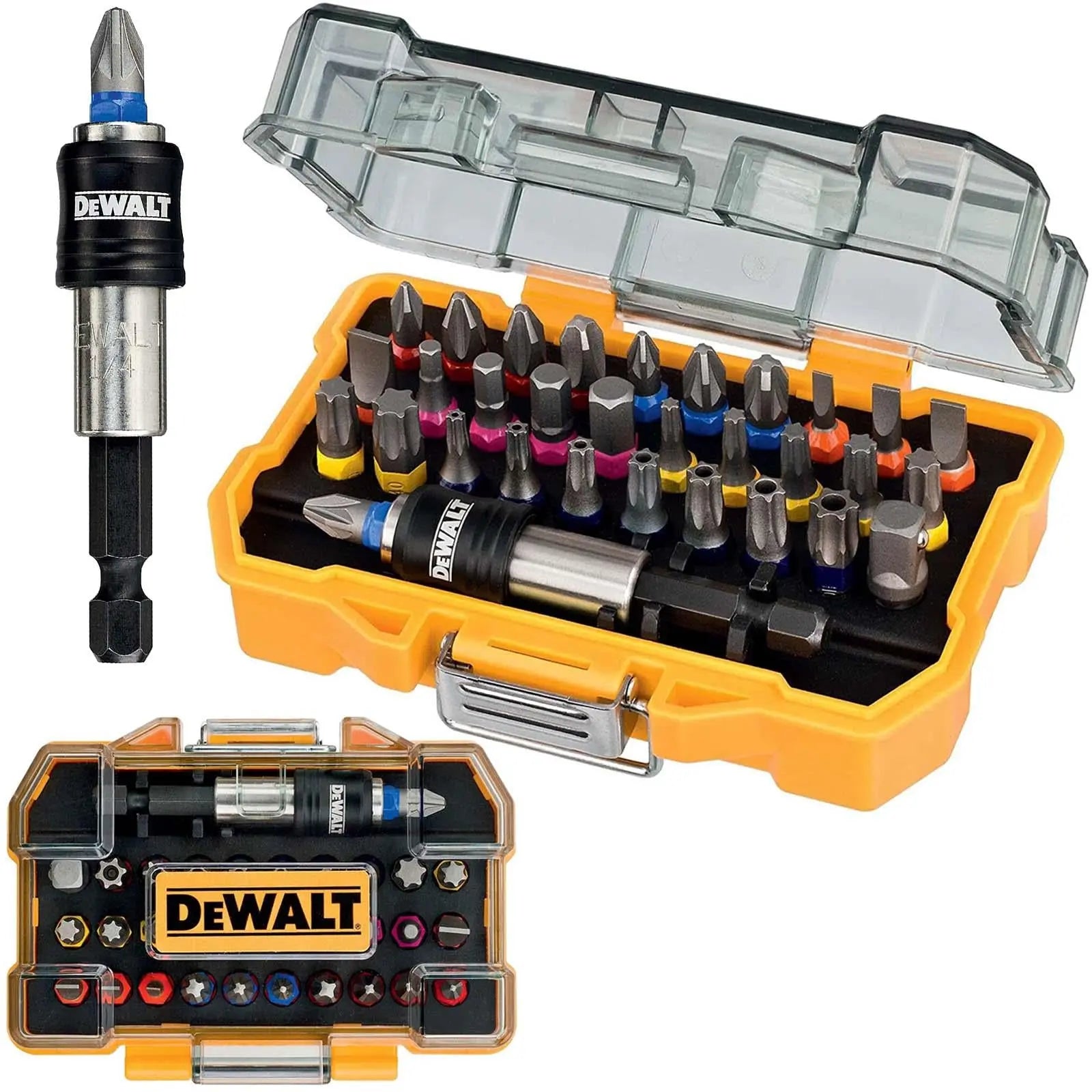 DeWalt Screwdriver Bit Set Colour Coded Magnetic Bit Holer Pozi Phillips Slotted Trx White Rose Tools