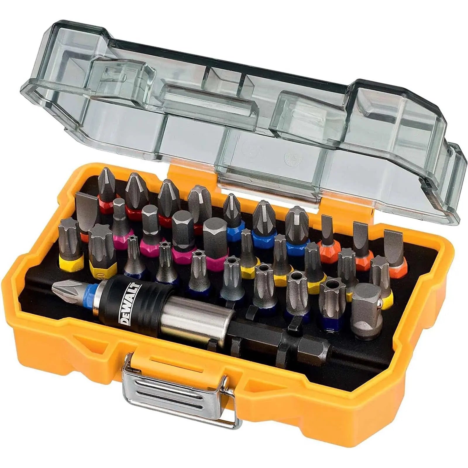 DeWalt Screwdriver Bit Set Colour Coded Magnetic Bit Holer Pozi Phillips Slotted Trx White Rose Tools