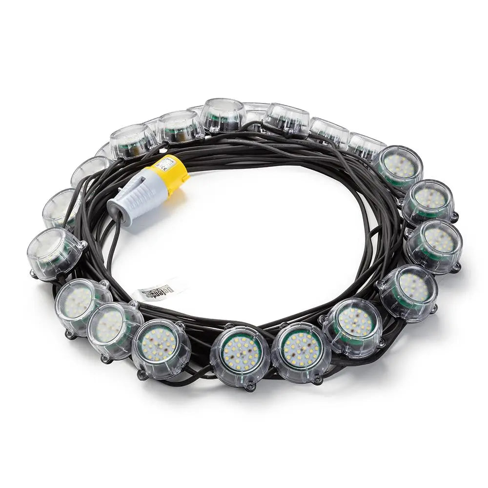 Defender 120W Heavy Duty LED Encapsulated Festoon String Lights 50m 110V E89355 White Rose Tools