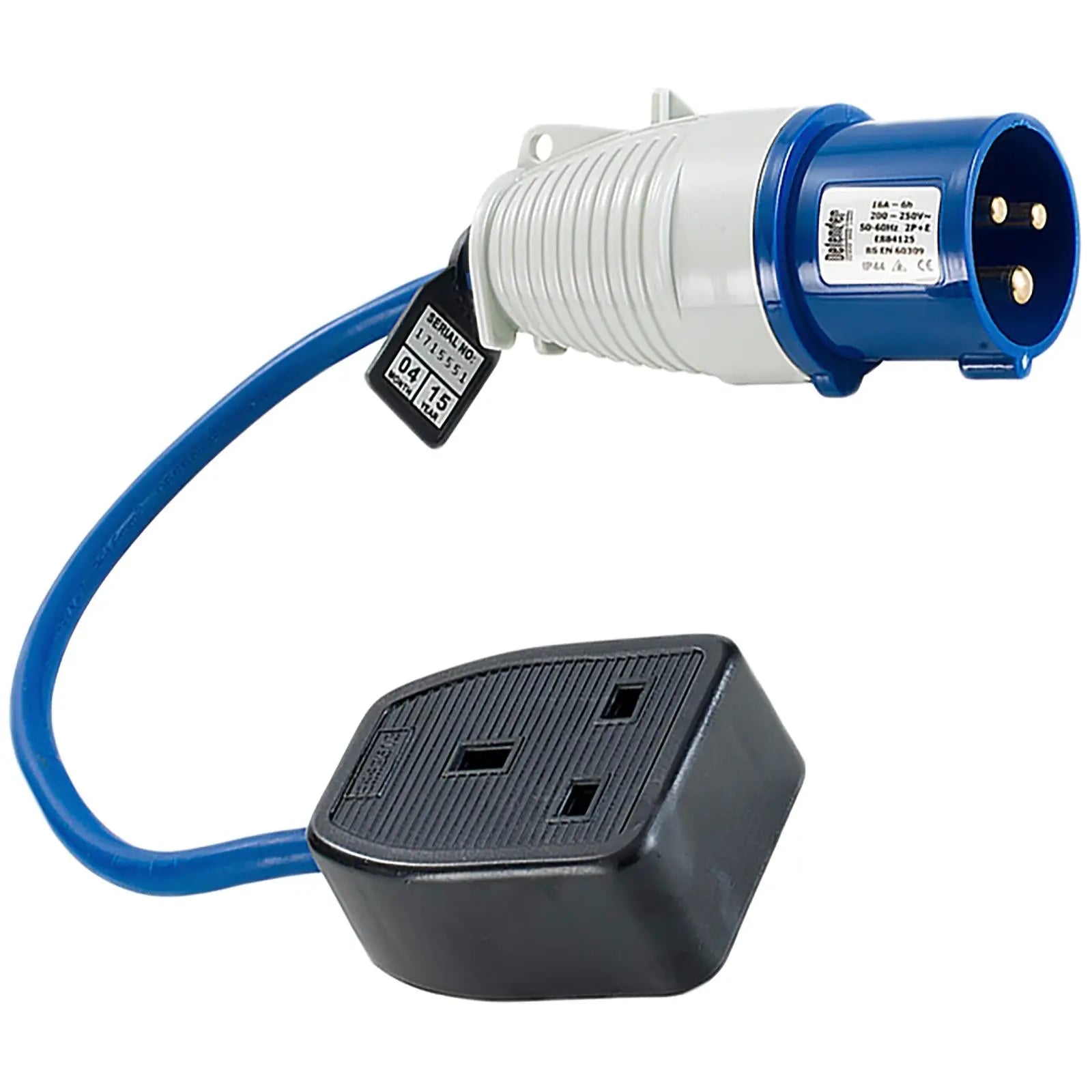 Defender 230V Fly Lead Converter 16A Plug to 13A Socket Caravan Generator