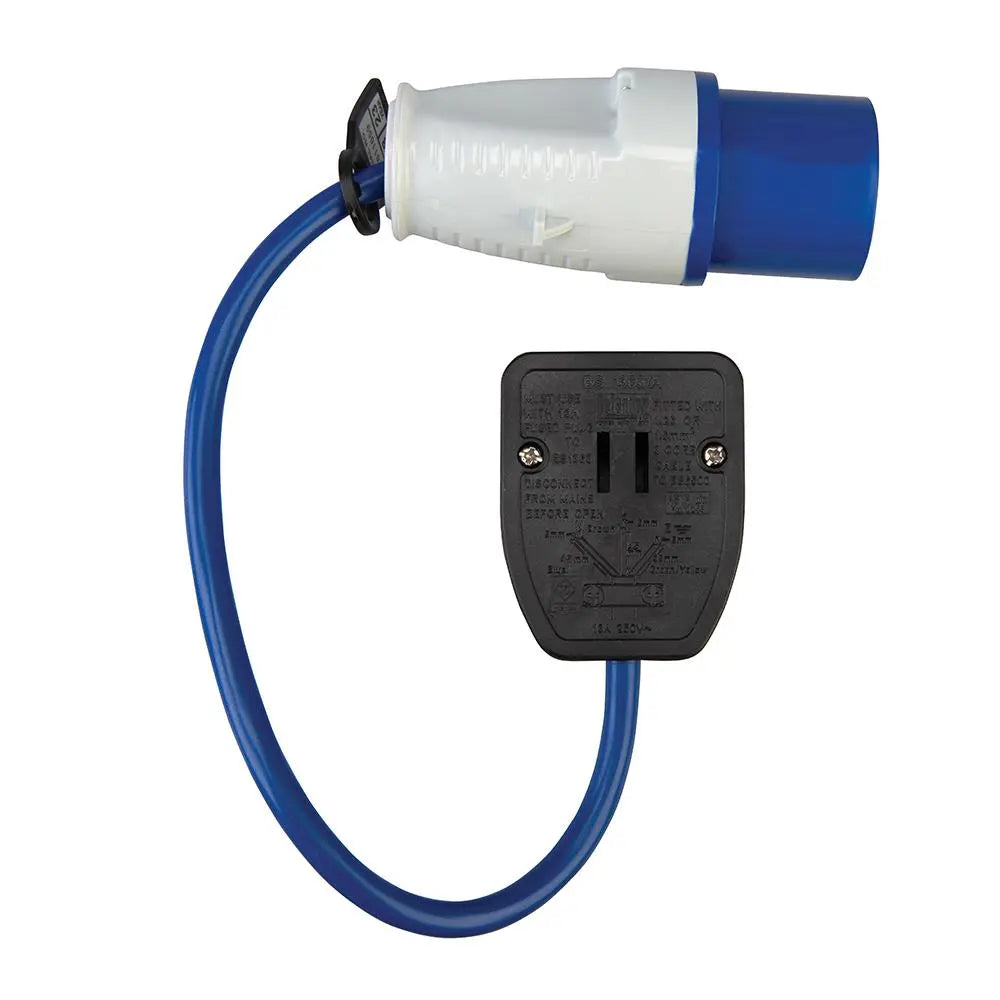 Defender 230V Fly Lead Converter 16A Plug to 13A Socket Caravan Generator
