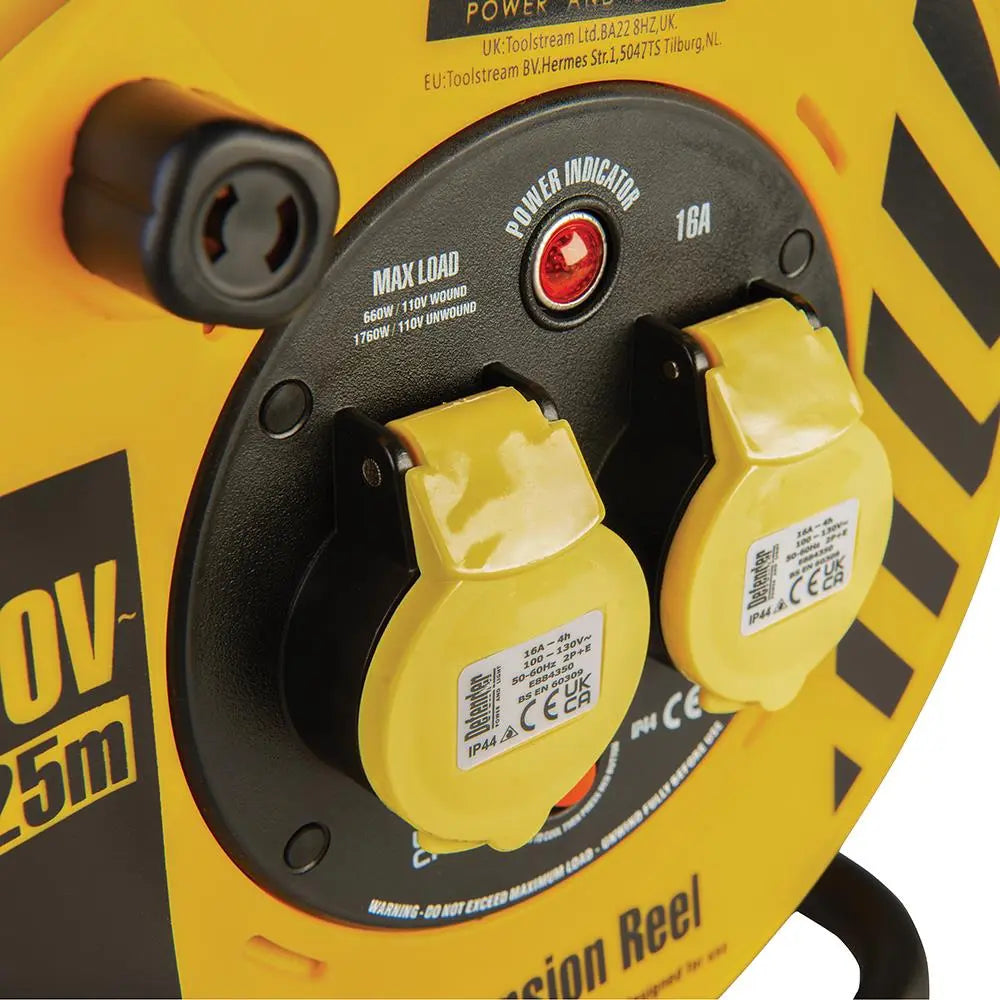 Defender Heavy Duty Industrial Cable Reel 25m 110V E86455 White Rose Tools