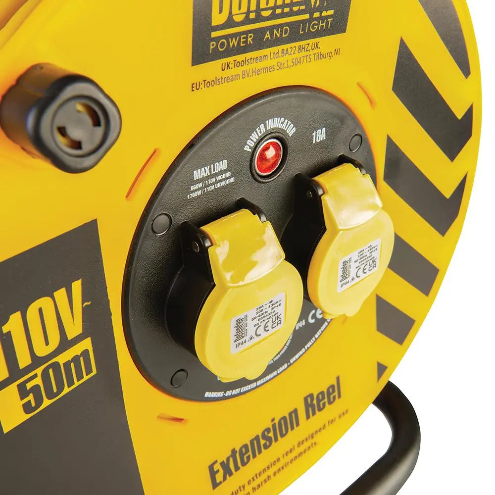 Defender Heavy Duty Industrial Cable Reel 50m 110V E86510 White Rose Tools