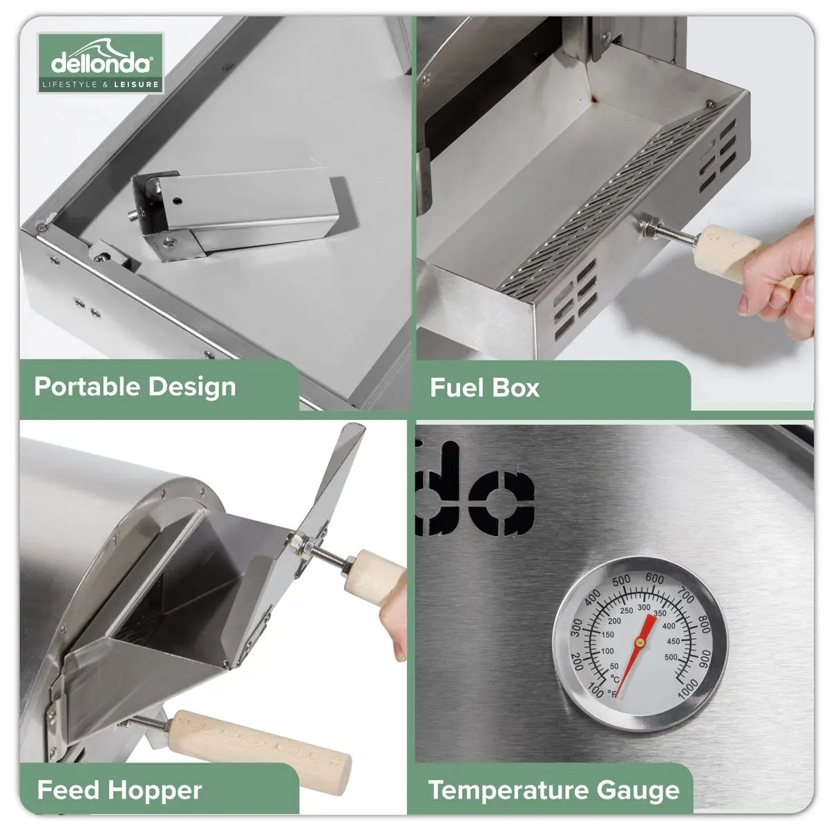 Dellonda 14" Portable Wood-Fired Pizza & Smoking Oven - Stainless Steel White Rose Tools