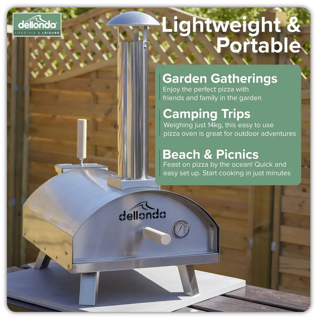 Dellonda 14" Portable Wood-Fired Pizza & Smoking Oven - Stainless Steel White Rose Tools