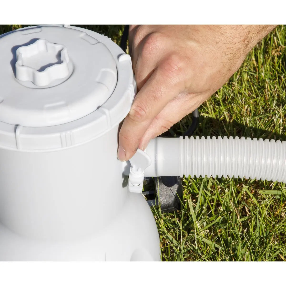 Dellonda 15ft Round Garden Kids Paddling Swimming Pool & Pump Grey Rattan White Rose Tools