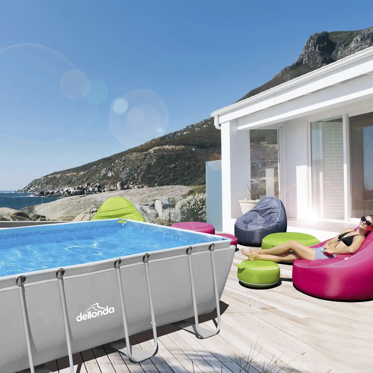 Dellonda 18ft Deluxe Steel Frame Swimming Pool, Rectangular with Filter Pump  White Rose Tools