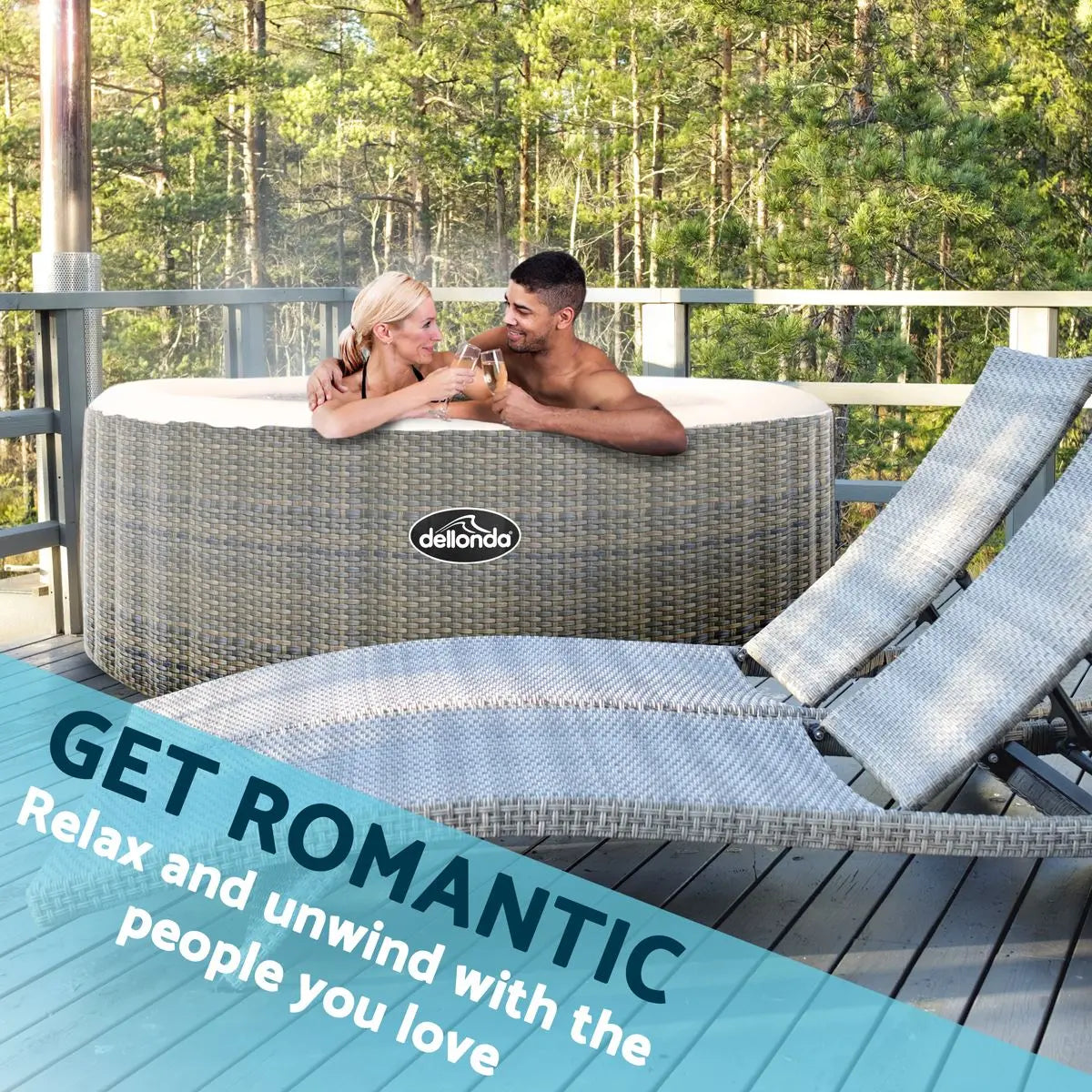 Dellonda 2-4 Person Inflatable Hot Tub Spa with Smart Pump - Rattan Effect White Rose Tools