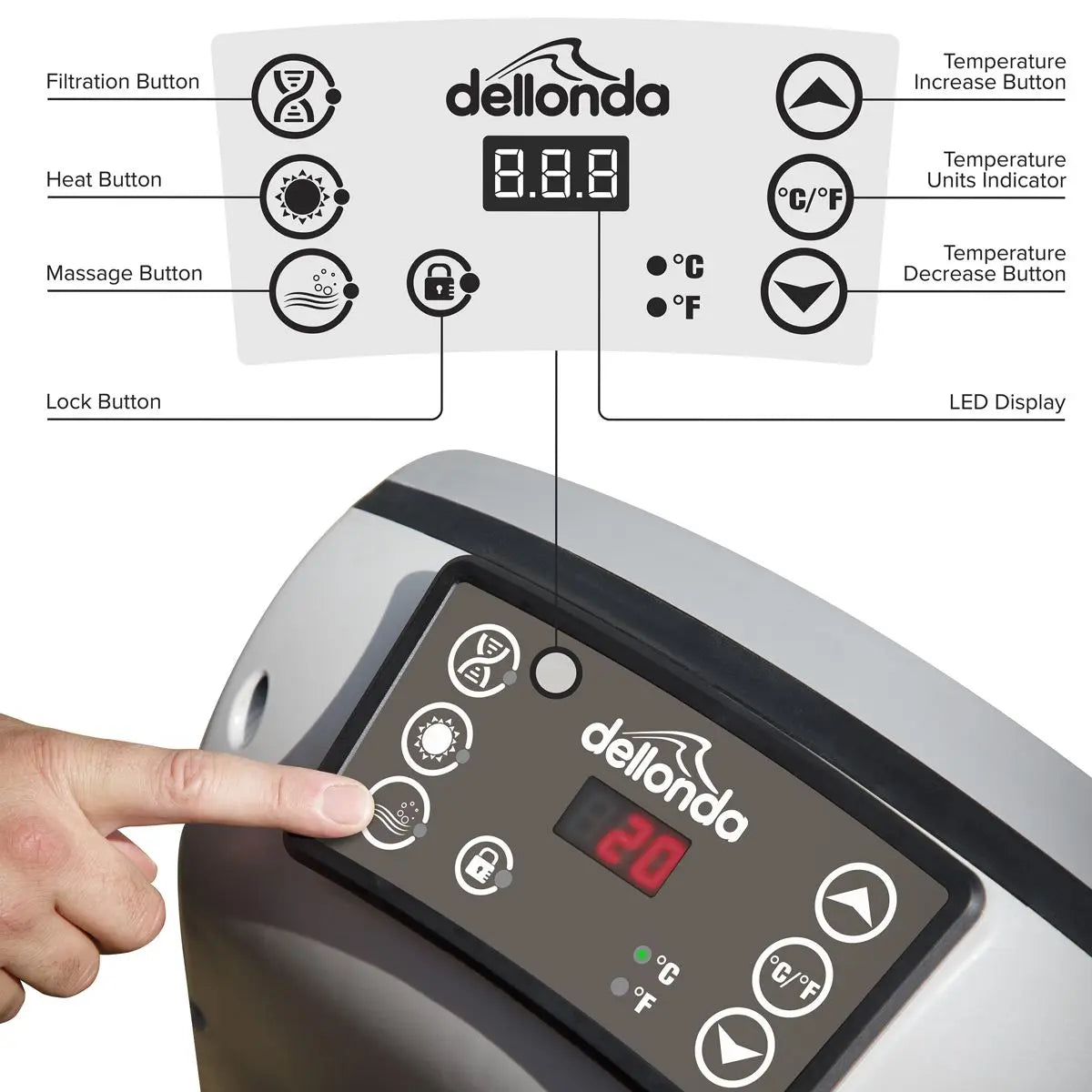 Dellonda 2-4 Person Inflatable Hot Tub Spa with Smart Pump - Wood Effect  White Rose Tools