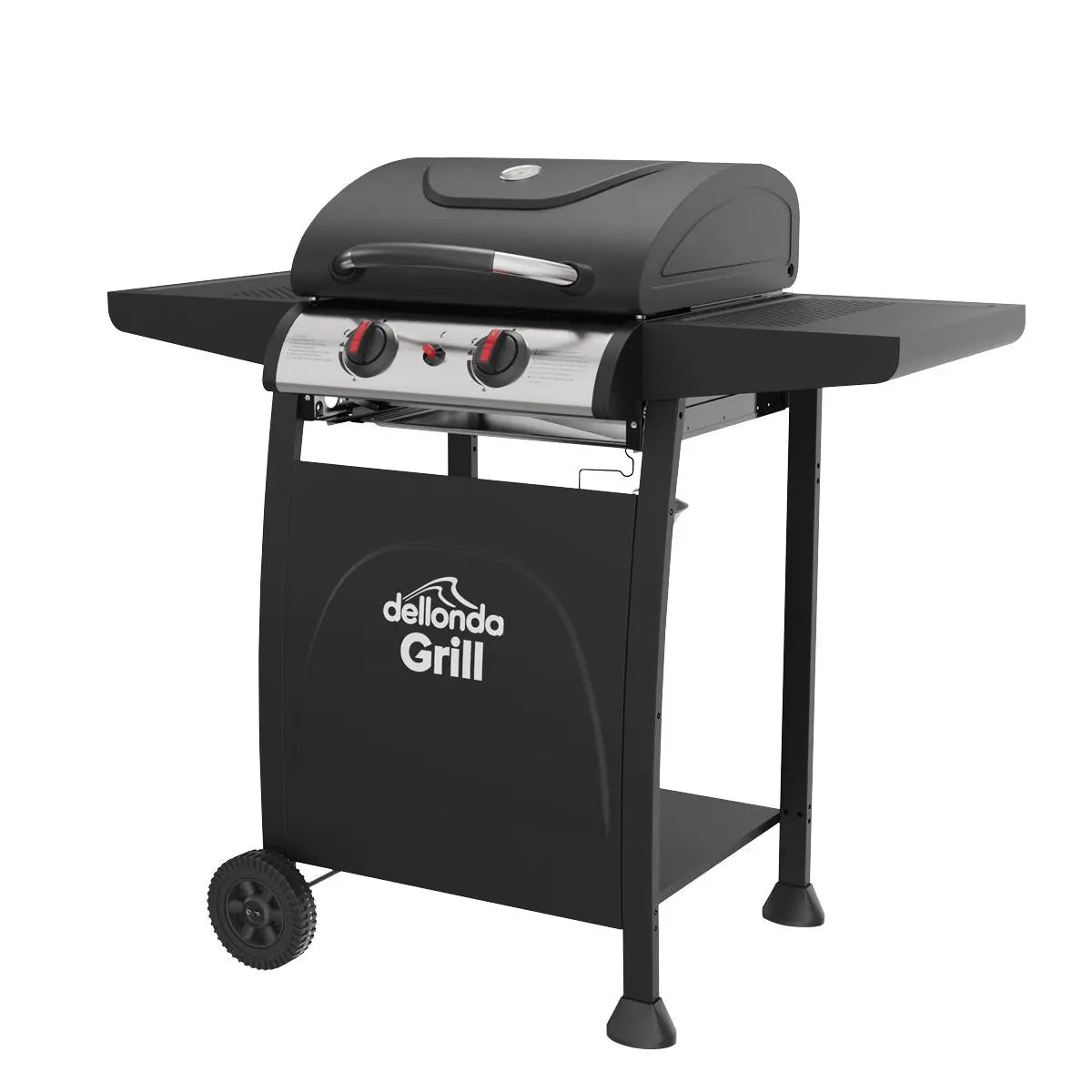Dellonda 2 Burner Gas BBQ Grill with Ignition & Thermometer - Black/Stainless Steel White Rose Tools