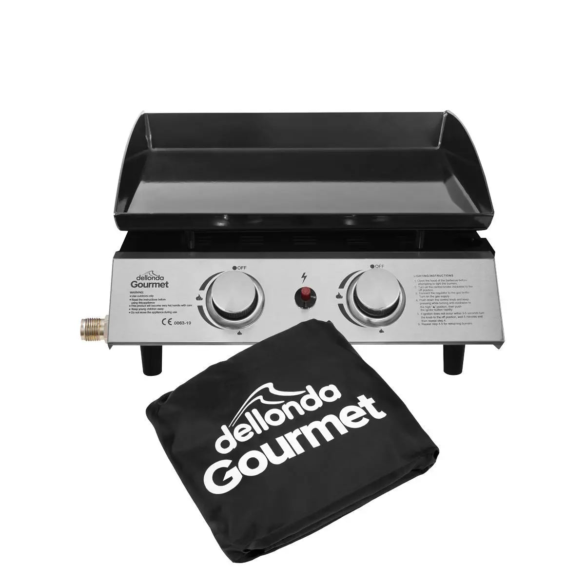 Dellonda 2 Burner Portable Gas Plancha 5kW BBQ Griddle, Includes PVC Cover, Stainless Steel White Rose Tools