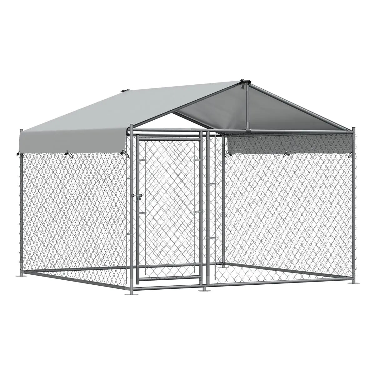 Dellonda 2 x2 x 1.5m Dog Kennel, Galvanised Steel, Roof Cover, Chain Link Fencing White Rose Tools