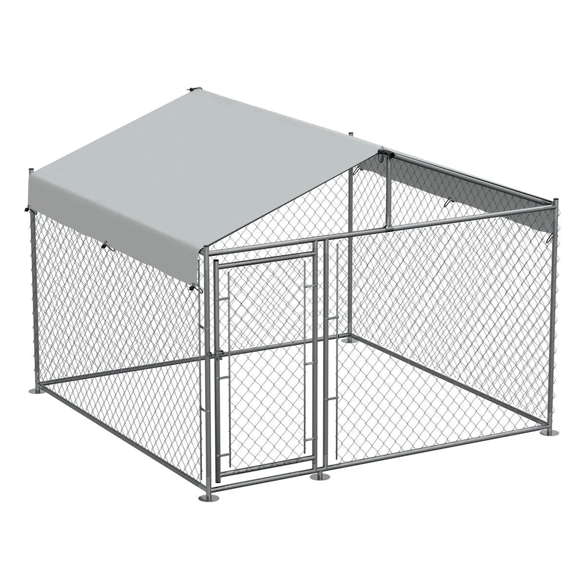 Dellonda 2 x2 x 1.5m Dog Kennel, Galvanised Steel, Roof Cover, Chain Link Fencing  White Rose Tools