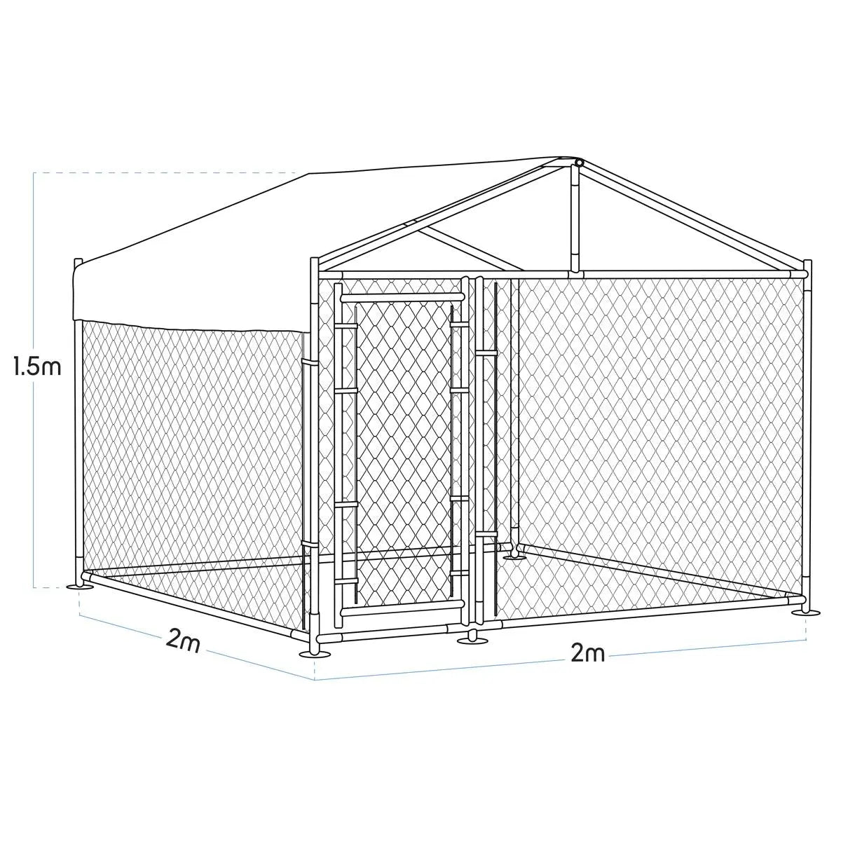 Dellonda 2 x2 x 1.5m Dog Kennel, Galvanised Steel, Roof Cover, Chain Link Fencing  White Rose Tools