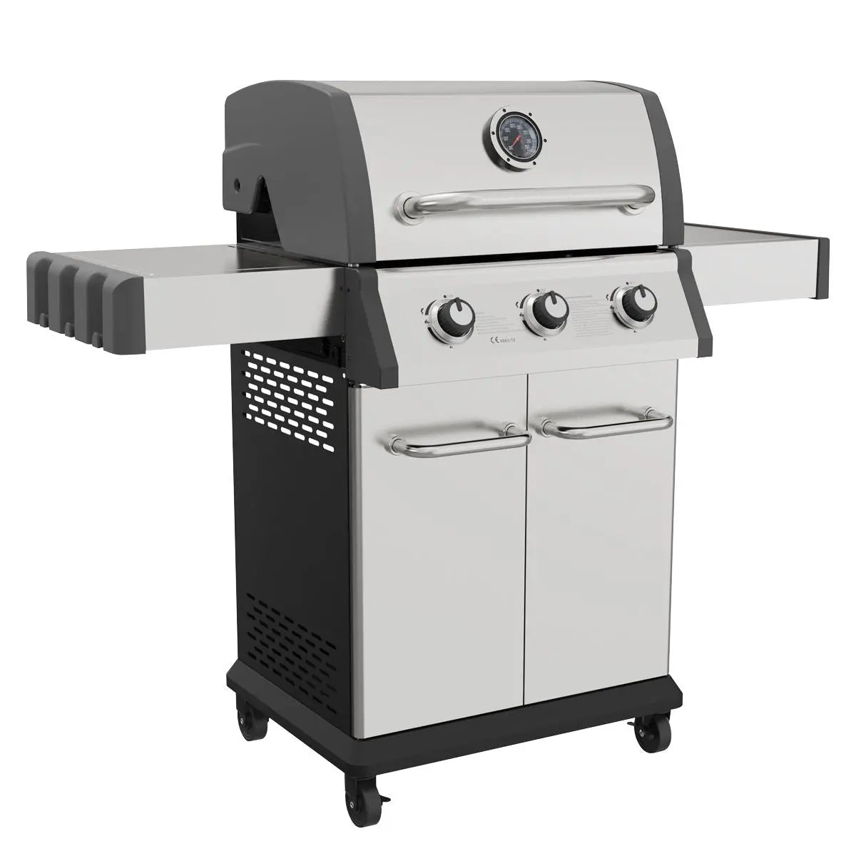 Dellonda 3 Burner Deluxe Gas BBQ Grill with Piezo Ignition & Wheels - Stainless Steel White Rose Tools
