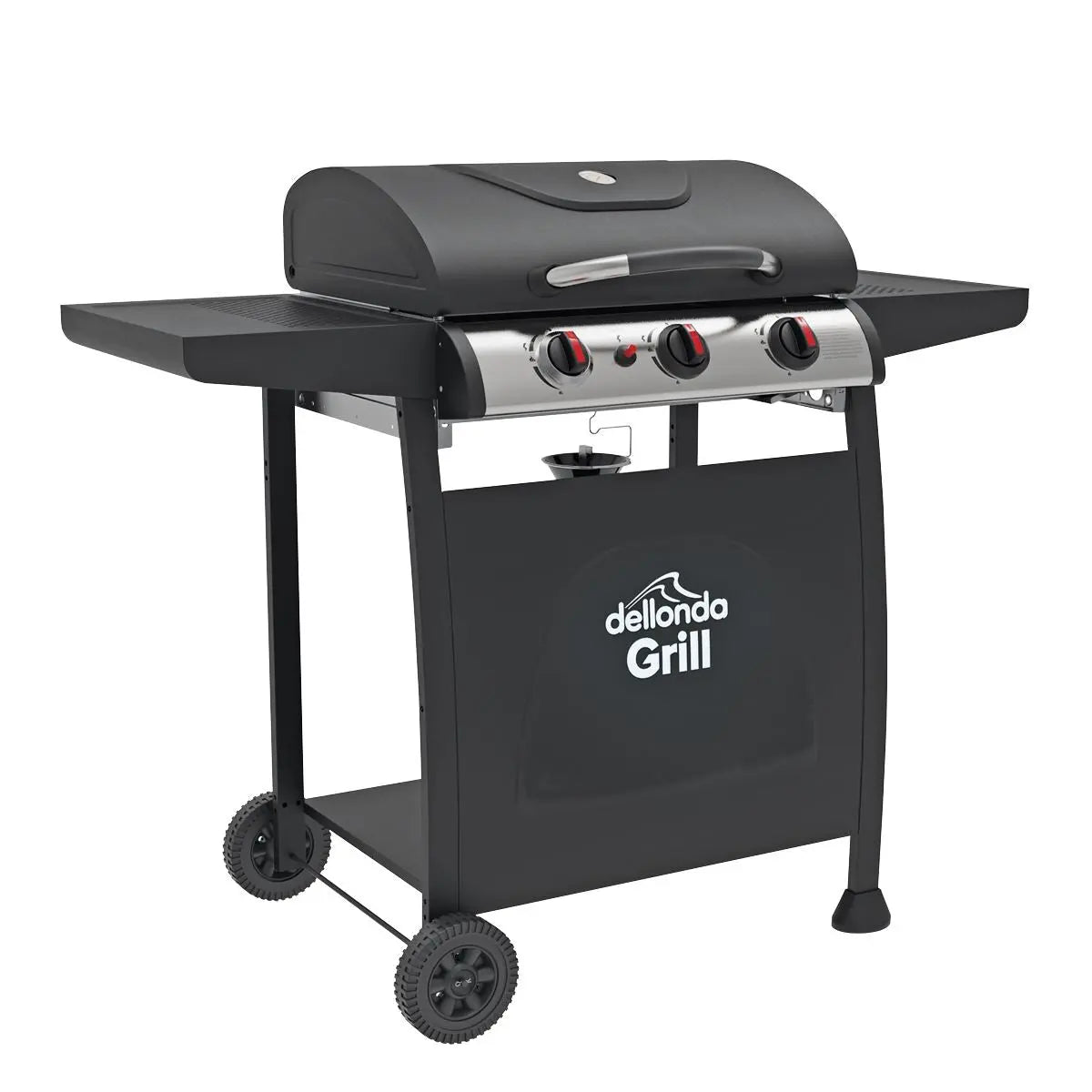 Dellonda 3 Burner Gas BBQ Grill, Ignition, Thermometer, Black/Stainless Steel White Rose Tools