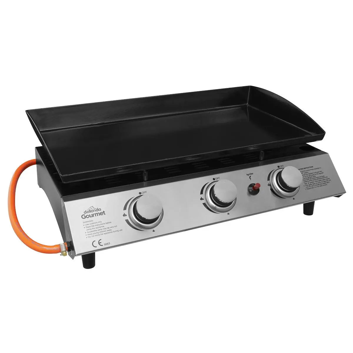 Dellonda 3 Burner Portable Gas Plancha 7.5kW BBQ Griddle, Stainless Steel White Rose Tools