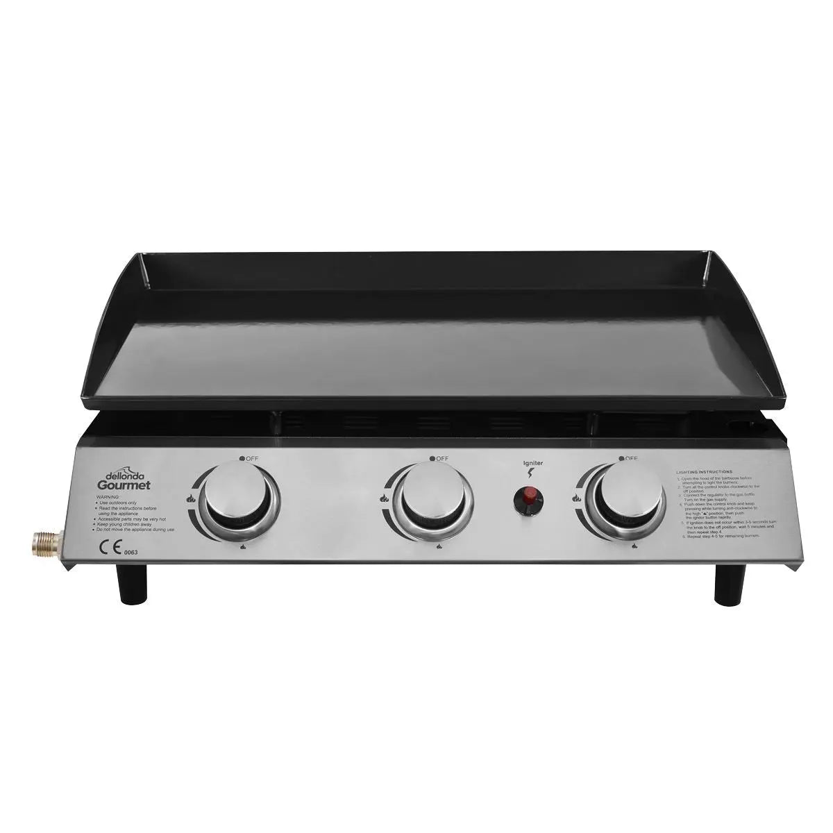 Dellonda 3 Burner Portable Gas Plancha 7.5kW BBQ Griddle, Stainless Steel  White Rose Tools