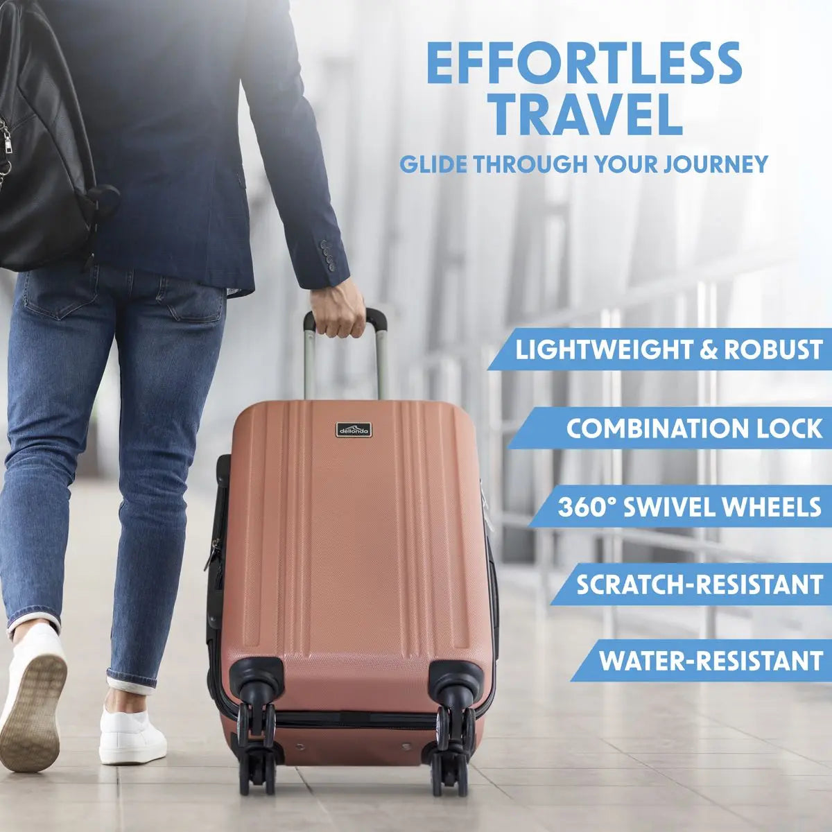 Dellonda 3-Piece Lightweight ABS Luggage Set with Integrated TSA Approved Combination Lock - Rose Gold - DL125 White Rose Tools