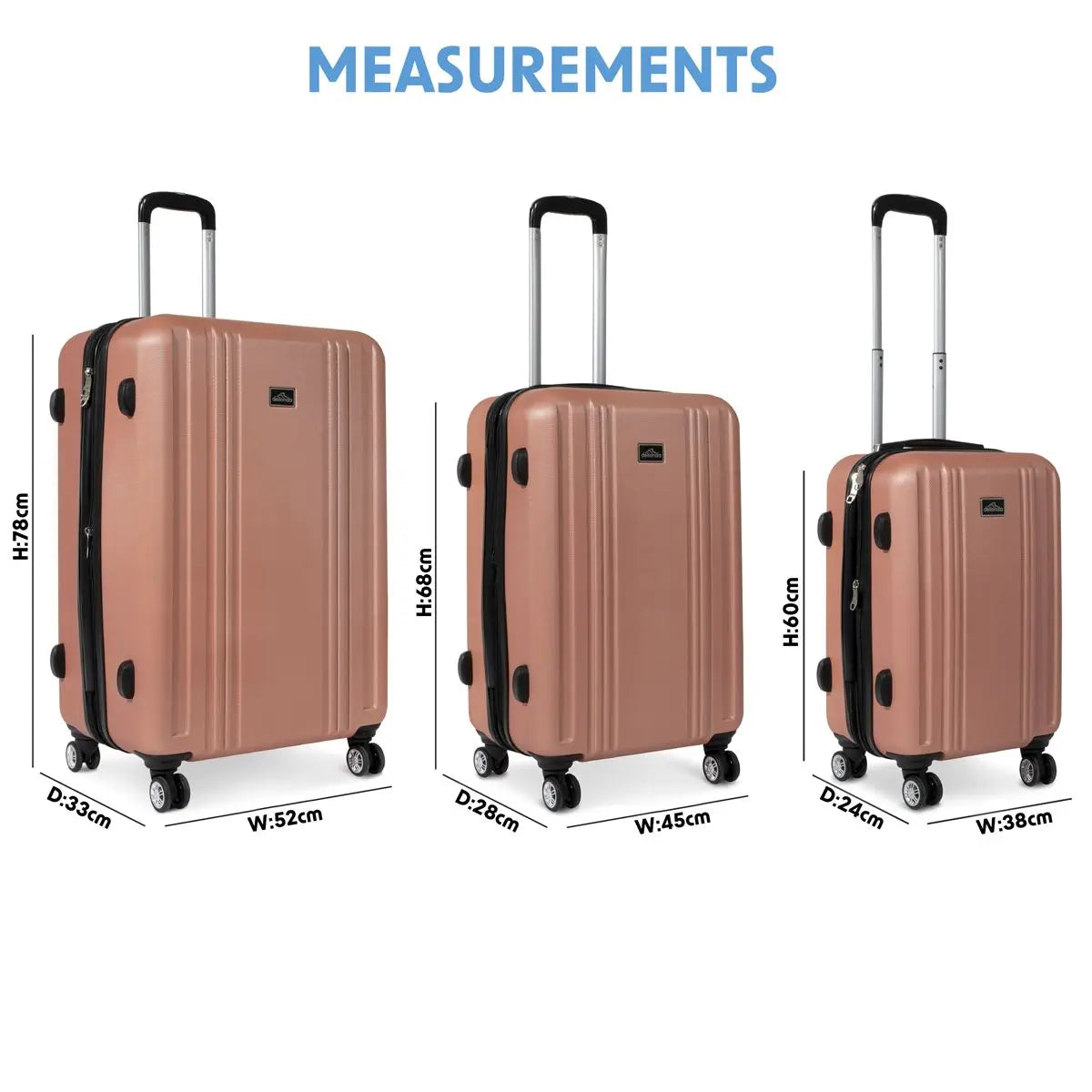 Dellonda 3-Piece Lightweight ABS Luggage Set with Integrated TSA Approved Combination Lock - Rose Gold - DL125 White Rose Tools
