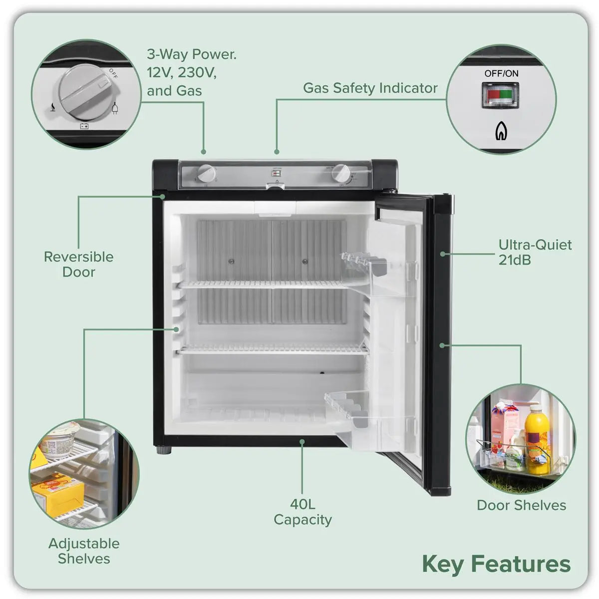 Dellonda 3-Way Fridge 40L  White Rose Tools