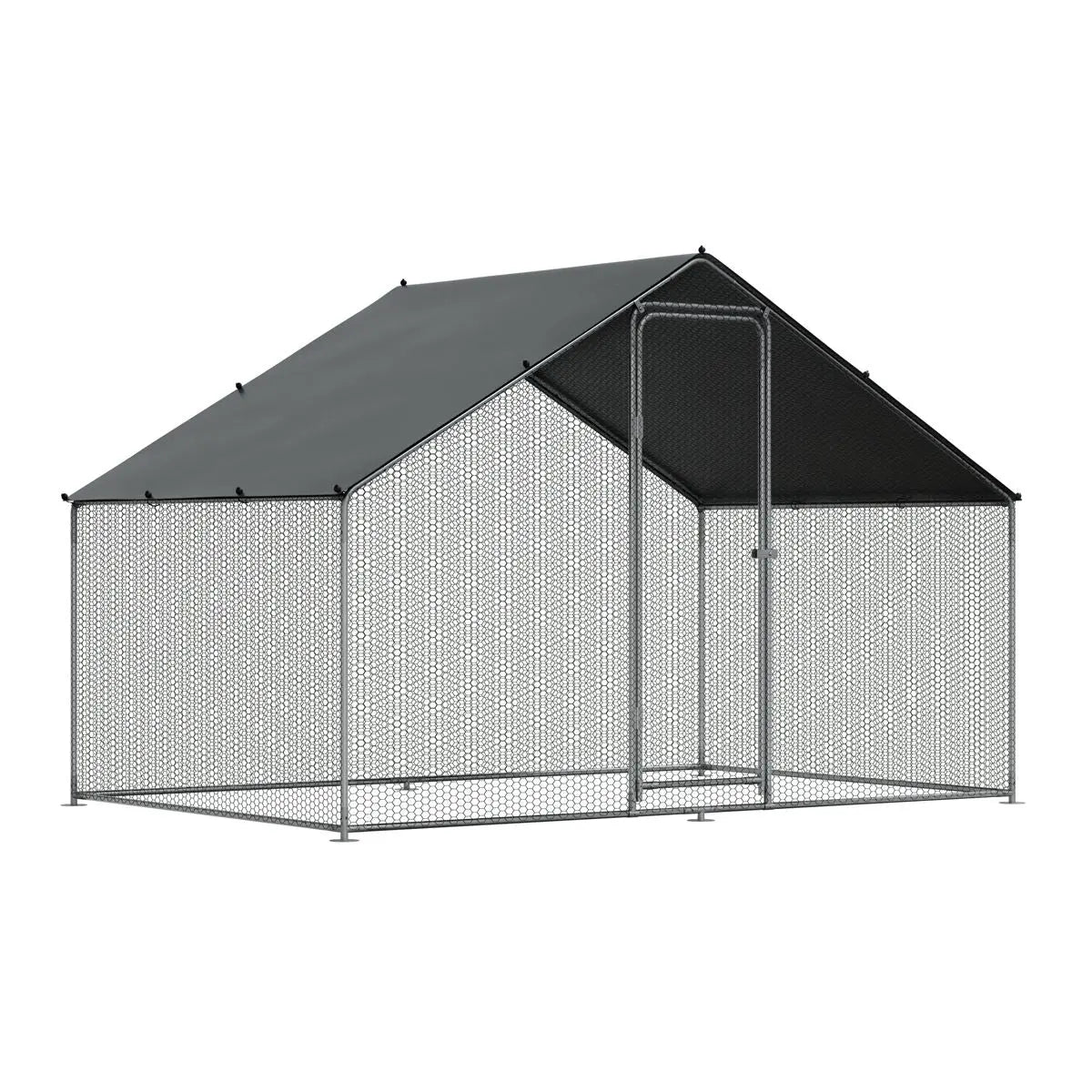 Dellonda 3 x 2 x 2m Walk-In Chicken Run, Galvanized Steel, Roof Cover, PVC Coated Chicken Wire  White Rose Tools