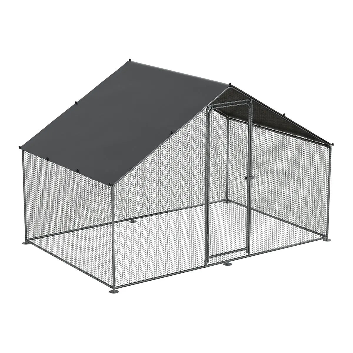 Dellonda 3 x 2 x 2m Walk-In Chicken Run, Galvanized Steel, Roof Cover, PVC Coated Chicken Wire White Rose Tools