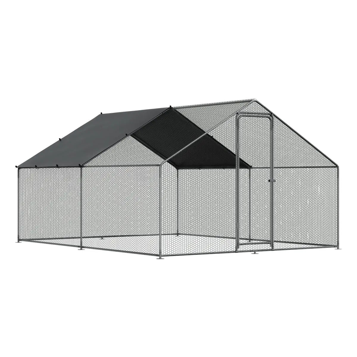 Dellonda 3 x 4 x 2m Walk-In Chicken Run, Galvanized Steel, Roof Cover, PVC Coated Chicken Wire  White Rose Tools