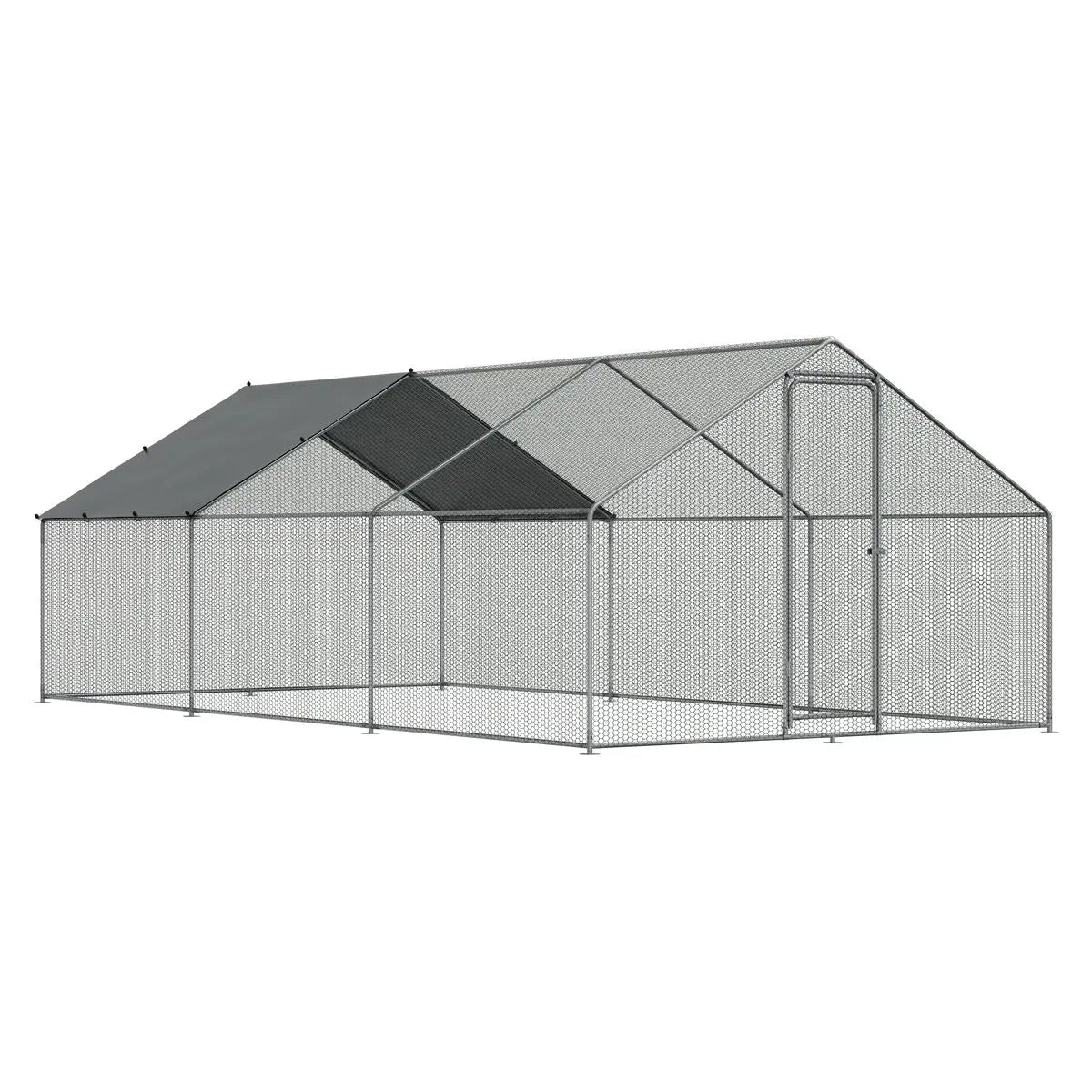 Dellonda 3 x 6 x 2m Walk-In Chicken Run, Galvanized Steel, Roof Cover, PVC Coated Chicken Wire  White Rose Tools