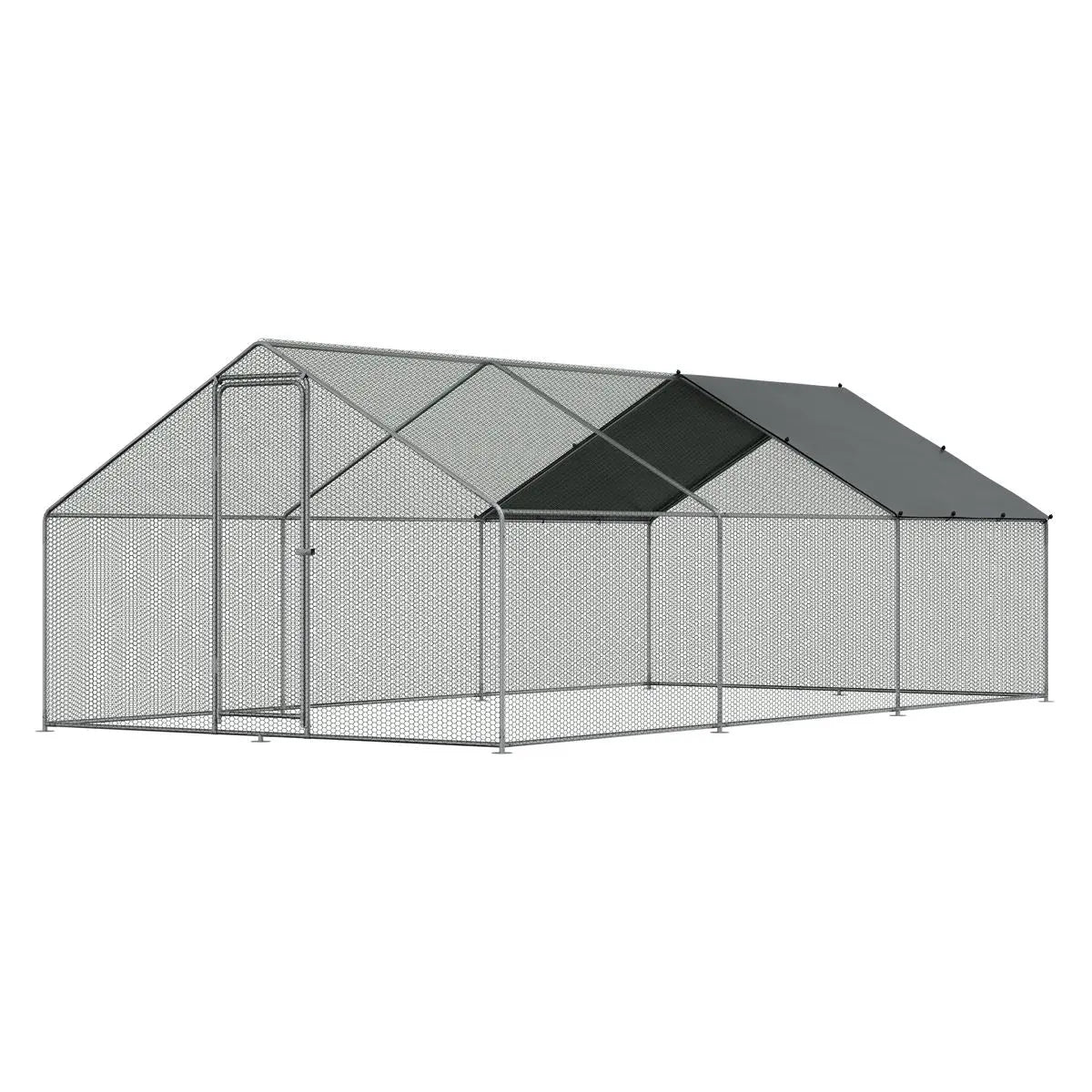 Dellonda 3 x 6 x 2m Walk-In Chicken Run, Galvanized Steel, Roof Cover, PVC Coated Chicken Wire  White Rose Tools