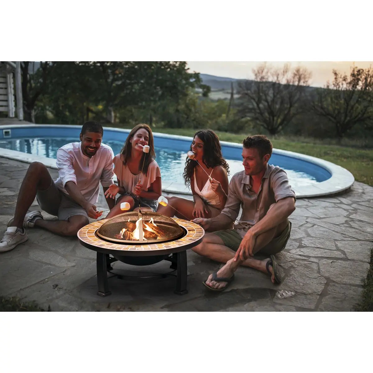 Dellonda 30" Deluxe Traditional Style Fire Pit/Fireplace/Outdoor Heater - Slate White Rose Tools