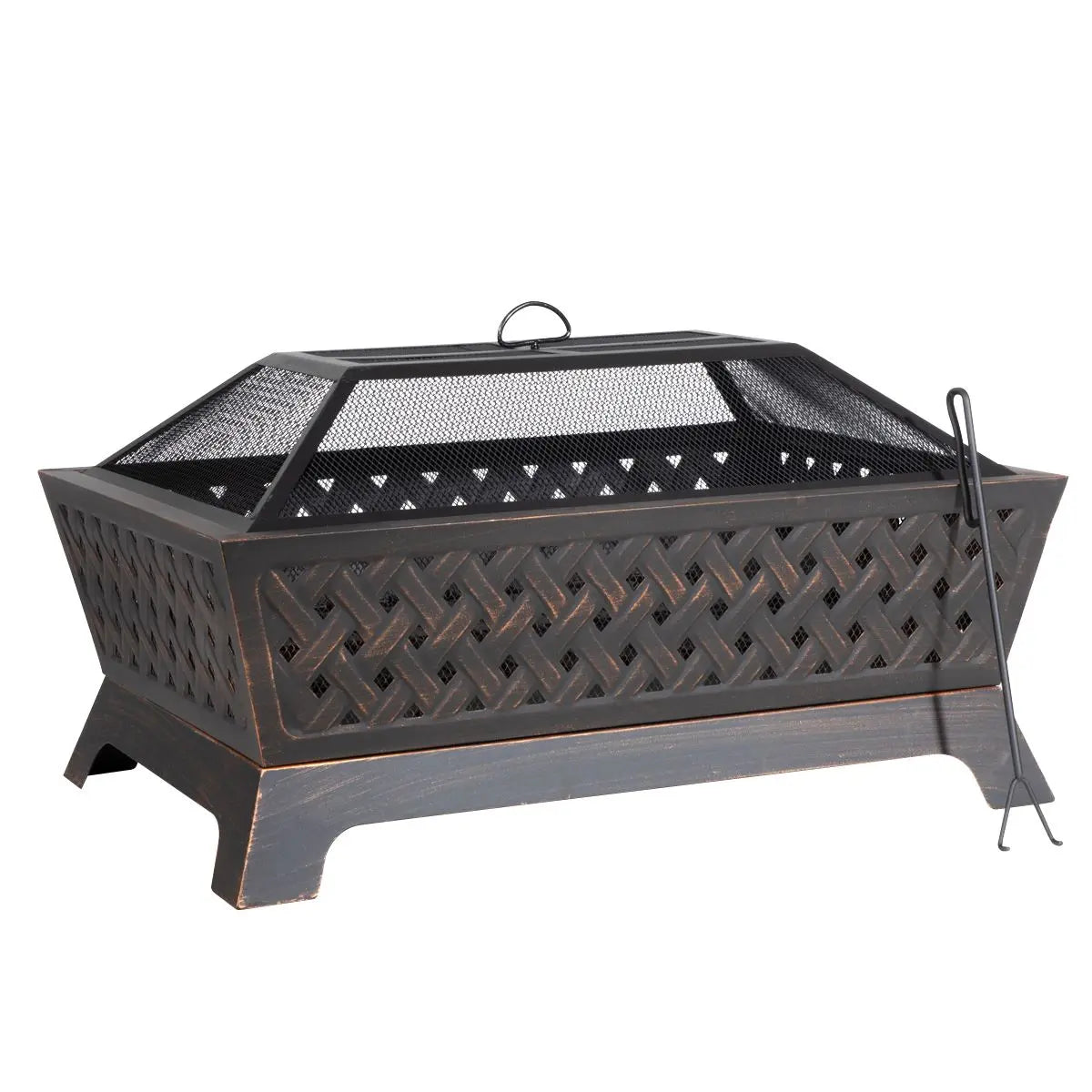 Dellonda 35" Rectangular Outdoor Fire Pit, Antique Bronze Effect  White Rose Tools