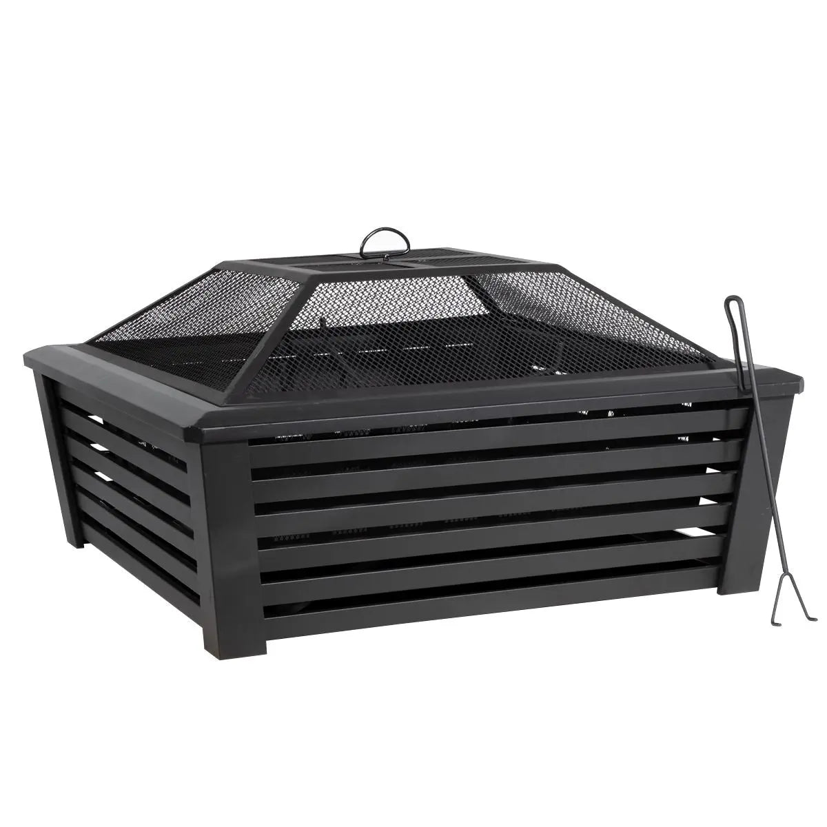 Dellonda 35" Square Outdoor Fire Pit, Black  White Rose Tools
