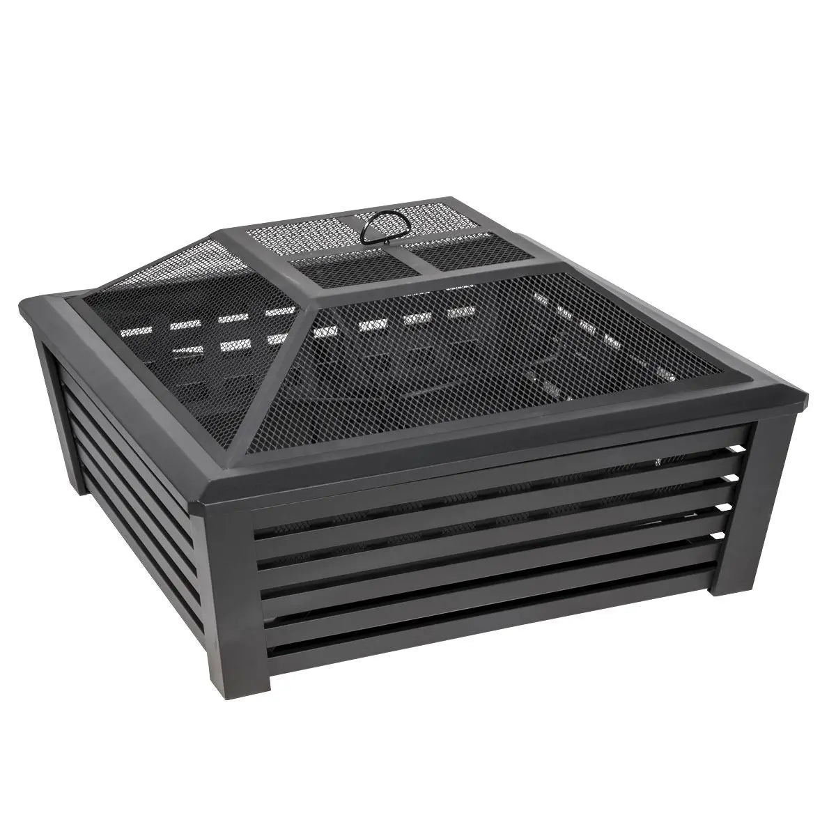 Dellonda 35" Square Outdoor Fire Pit, Black  White Rose Tools