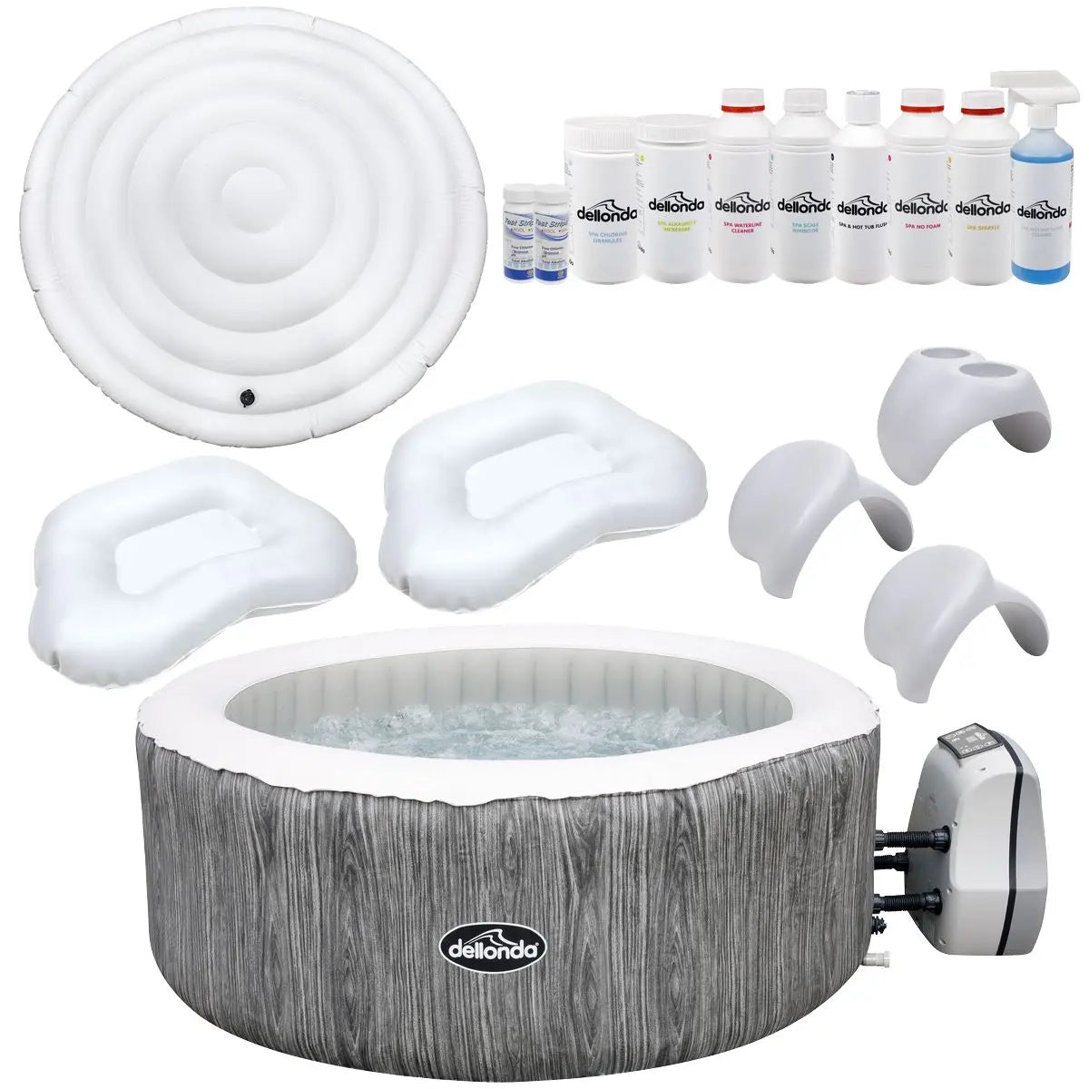 Dellonda 4-6 Person Inflatable Hot Tub Spa Deluxe Kit with Smart Pump - Wood Effect White Rose Tools