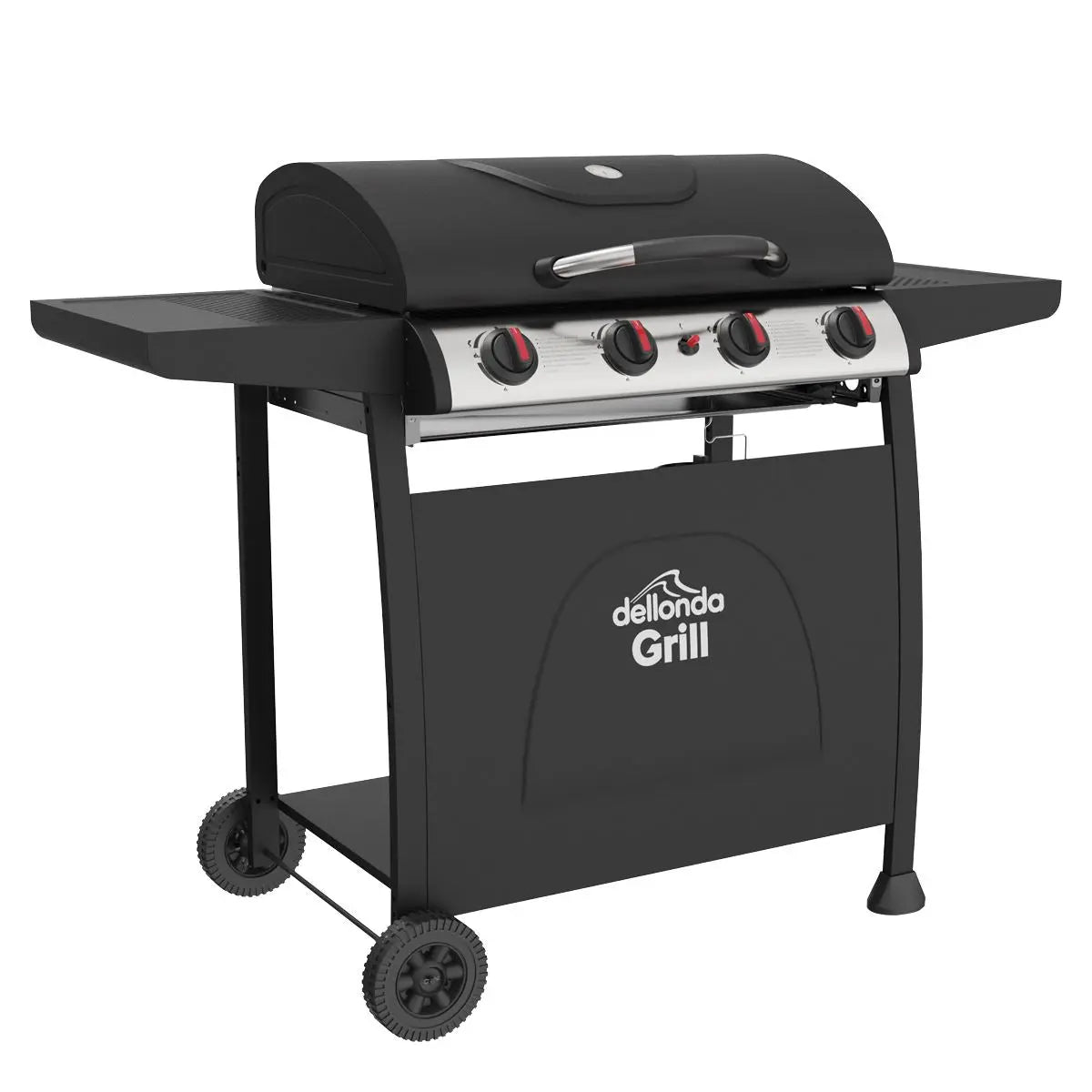 Dellonda 4 Burner Gas BBQ Grill, Ignition, Thermometer, Black/Stainless Steel White Rose Tools