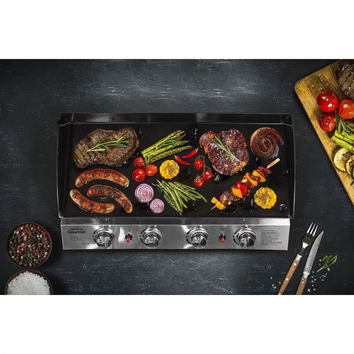 Dellonda 4 Burner Portable Gas Plancha 10kW BBQ Griddle, Stainless Steel  White Rose Tools