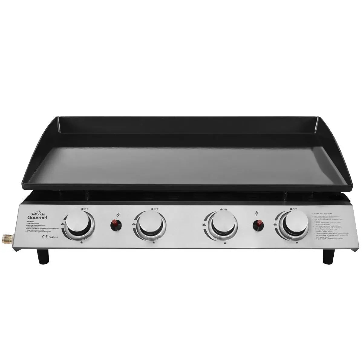 Dellonda 4 Burner Portable Gas Plancha 10kW BBQ Griddle, Stainless Steel  White Rose Tools