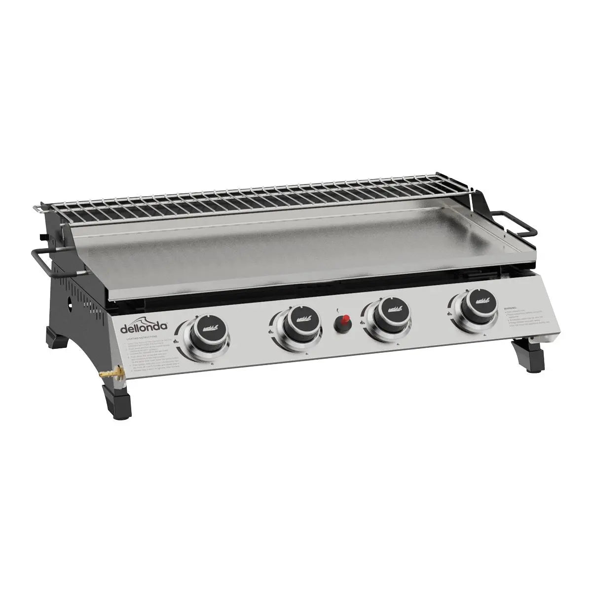 Dellonda 4 Burner Portable Gas Plancha with Warming Rack, 10kW BBQ Griddle, Stainless Steel  White Rose Tools