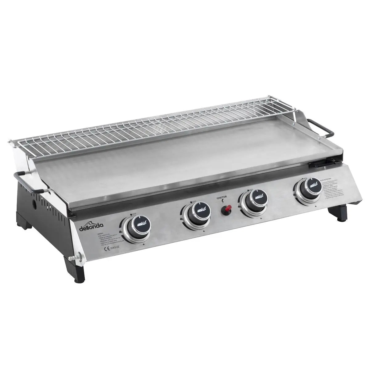 Dellonda 4 Burner Portable Gas Plancha with Warming Rack, 10kW BBQ Griddle, Stainless Steel  White Rose Tools
