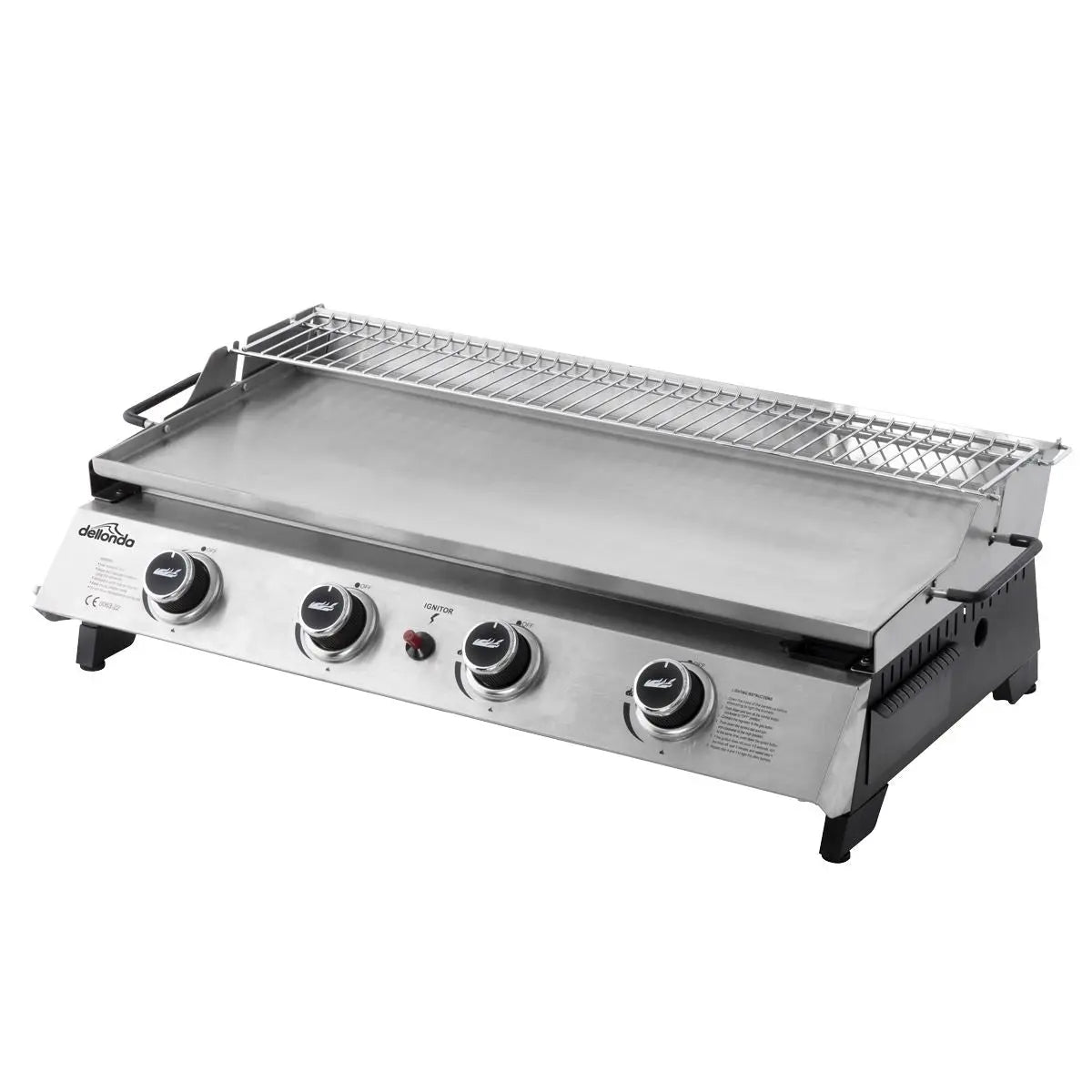 Dellonda 4 Burner Portable Gas Plancha with Warming Rack, 10kW BBQ Griddle, Stainless Steel  White Rose Tools