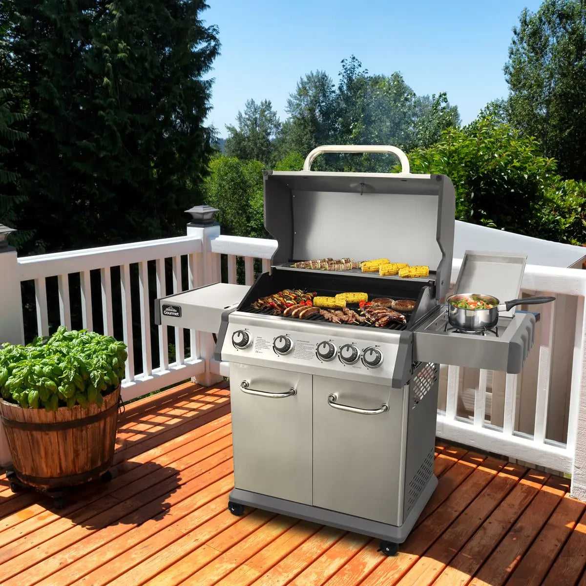 Dellonda 4+1 Burner Deluxe Gas BBQ Grill, Stainless Steel, Side Burner, Ignition White Rose Tools